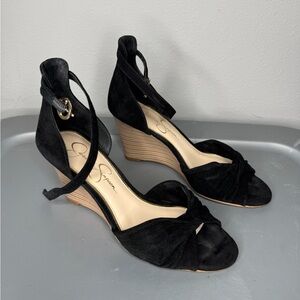 Jessica Simpson Black Ankle Strap Suede Heels (Women’s Size 6)